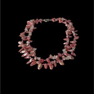 Pink Mother Of Pearl & Beaded Double Strand Necklace